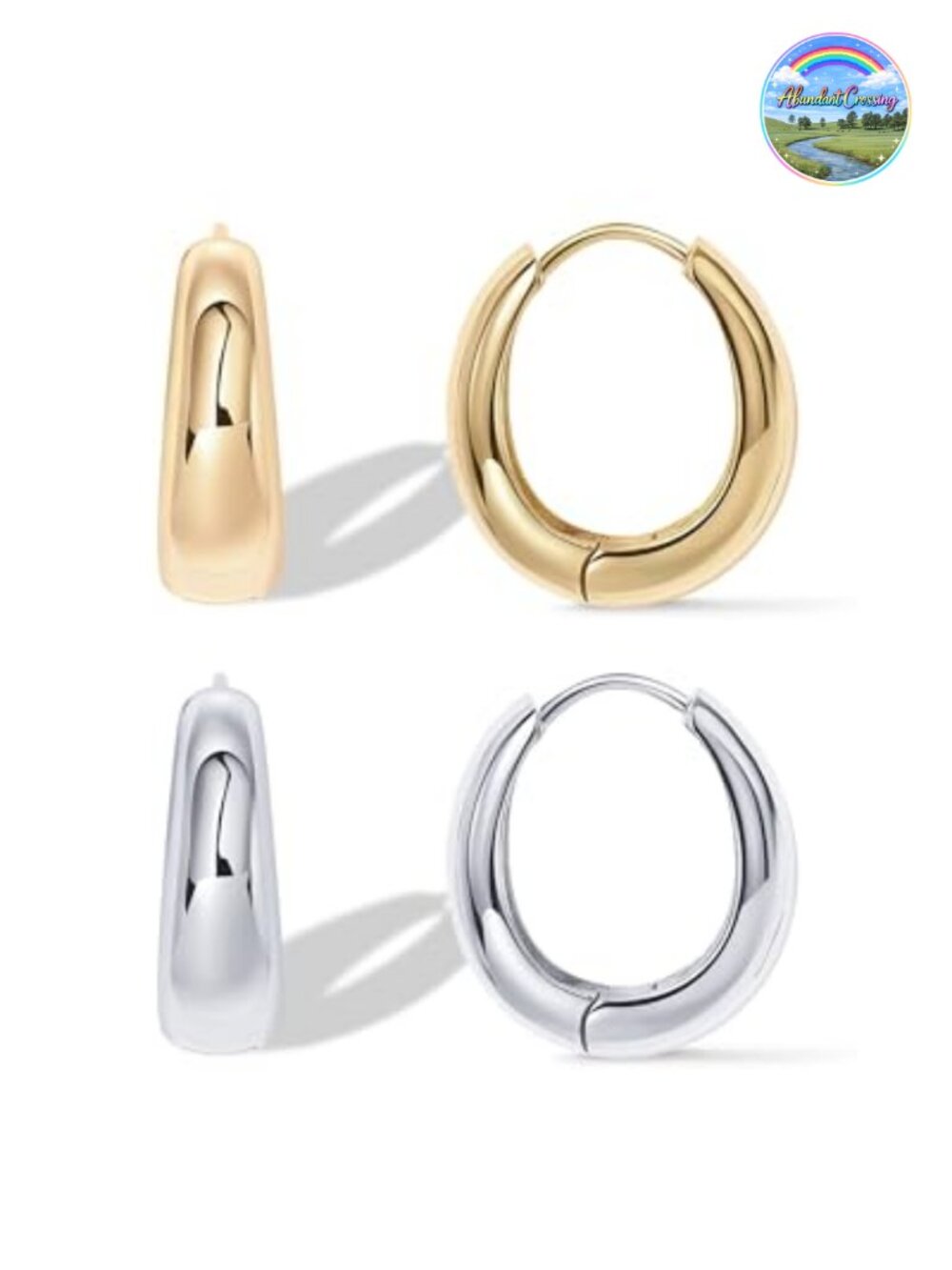 14K Gold Plated Chunky Hoop Earrings Sterling Silver Posts 19mm